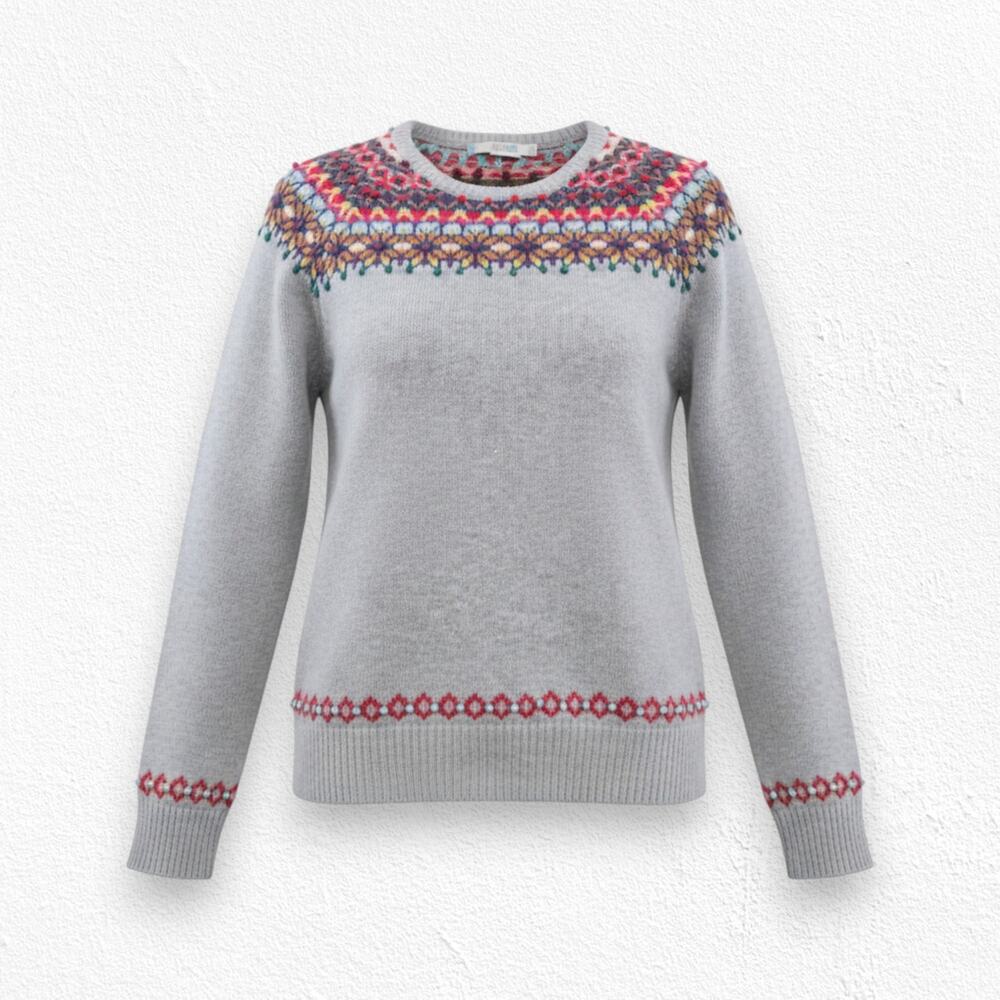 Boden Cream Multicolor Wool Fair Isle Sweater Bobble Pullover Sweater Size 8